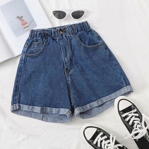 Washed Turn Up Hem Denim Shorts